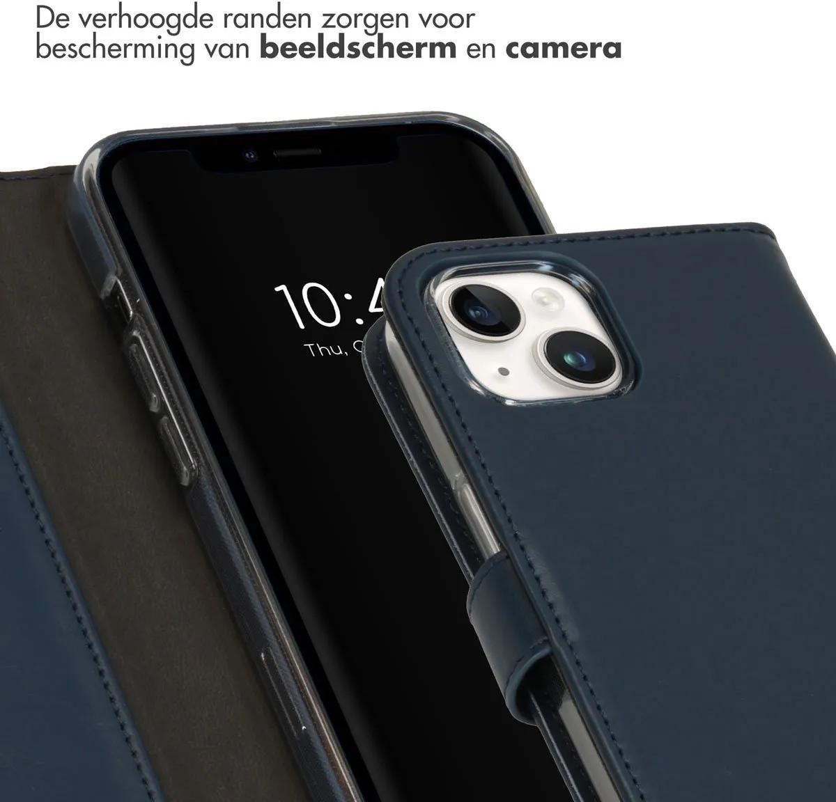 Selencia Hoesje iPhone 15 Bookcase - Blauw Leder - 3 Pasjes