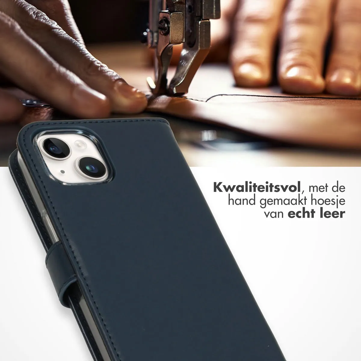 Selencia Hoesje iPhone 15 Bookcase - Blauw Leder - 3 Pasjes