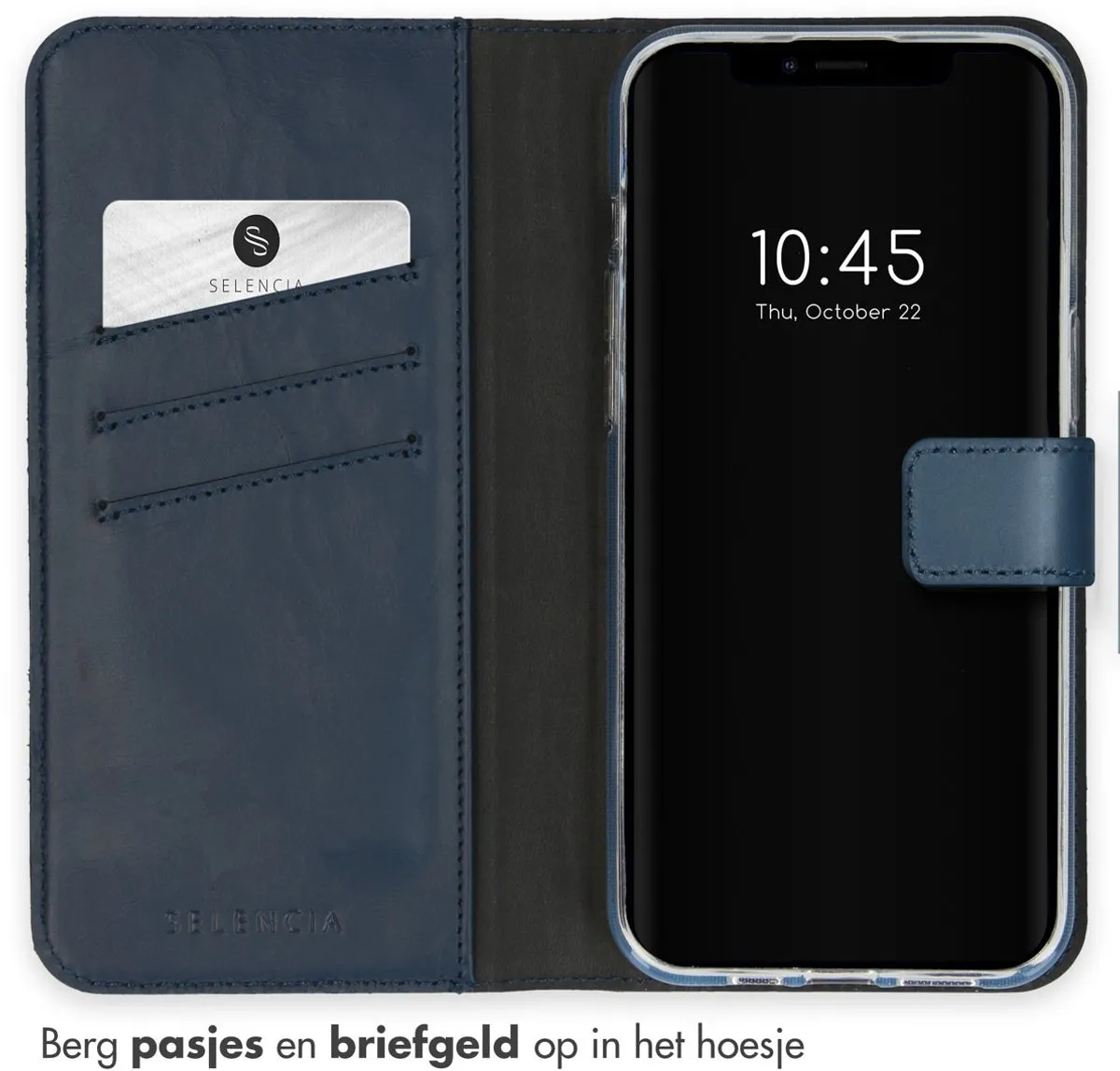 Selencia Hoesje iPhone 15 Bookcase - Blauw Leder - 3 Pasjes