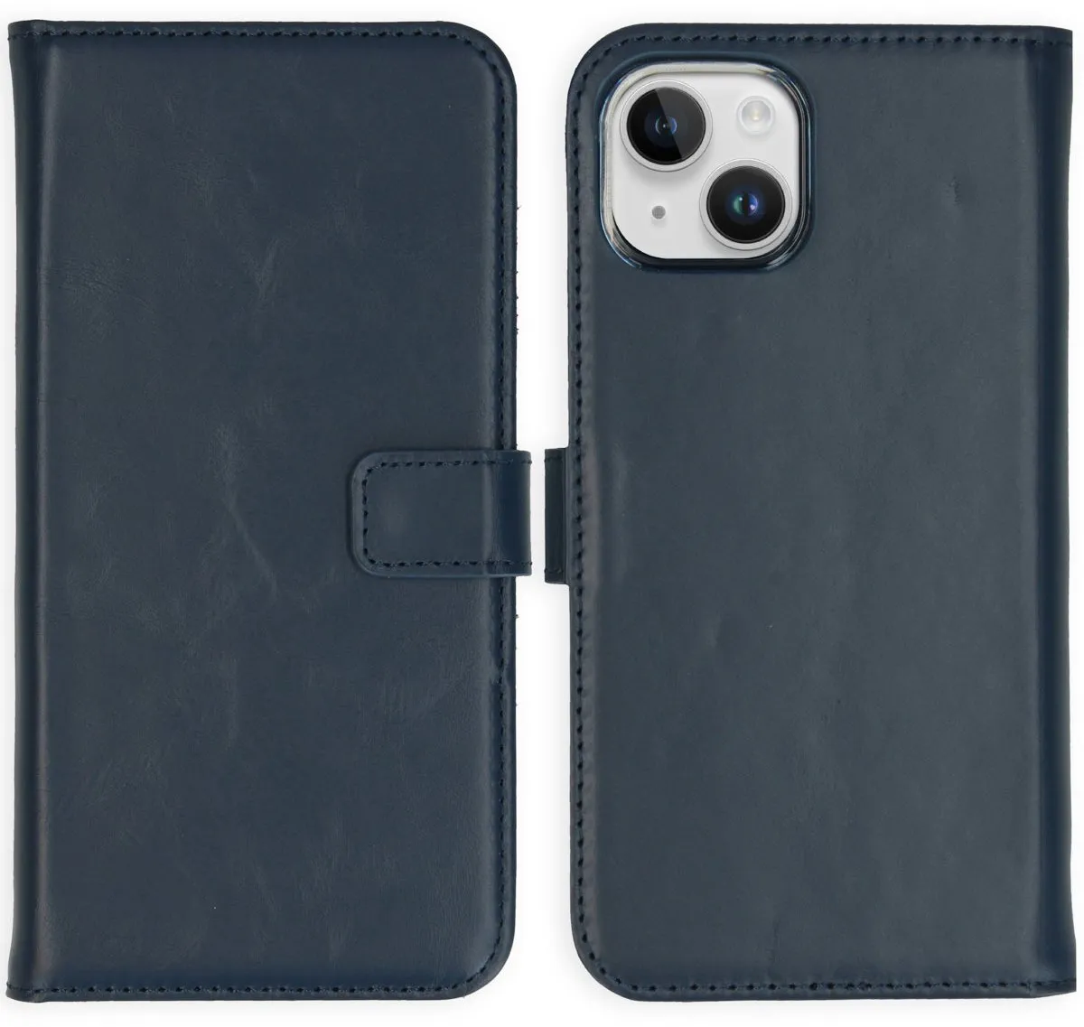 Selencia Hoesje iPhone 15 Bookcase - Blauw Leder - 3 Pasjes