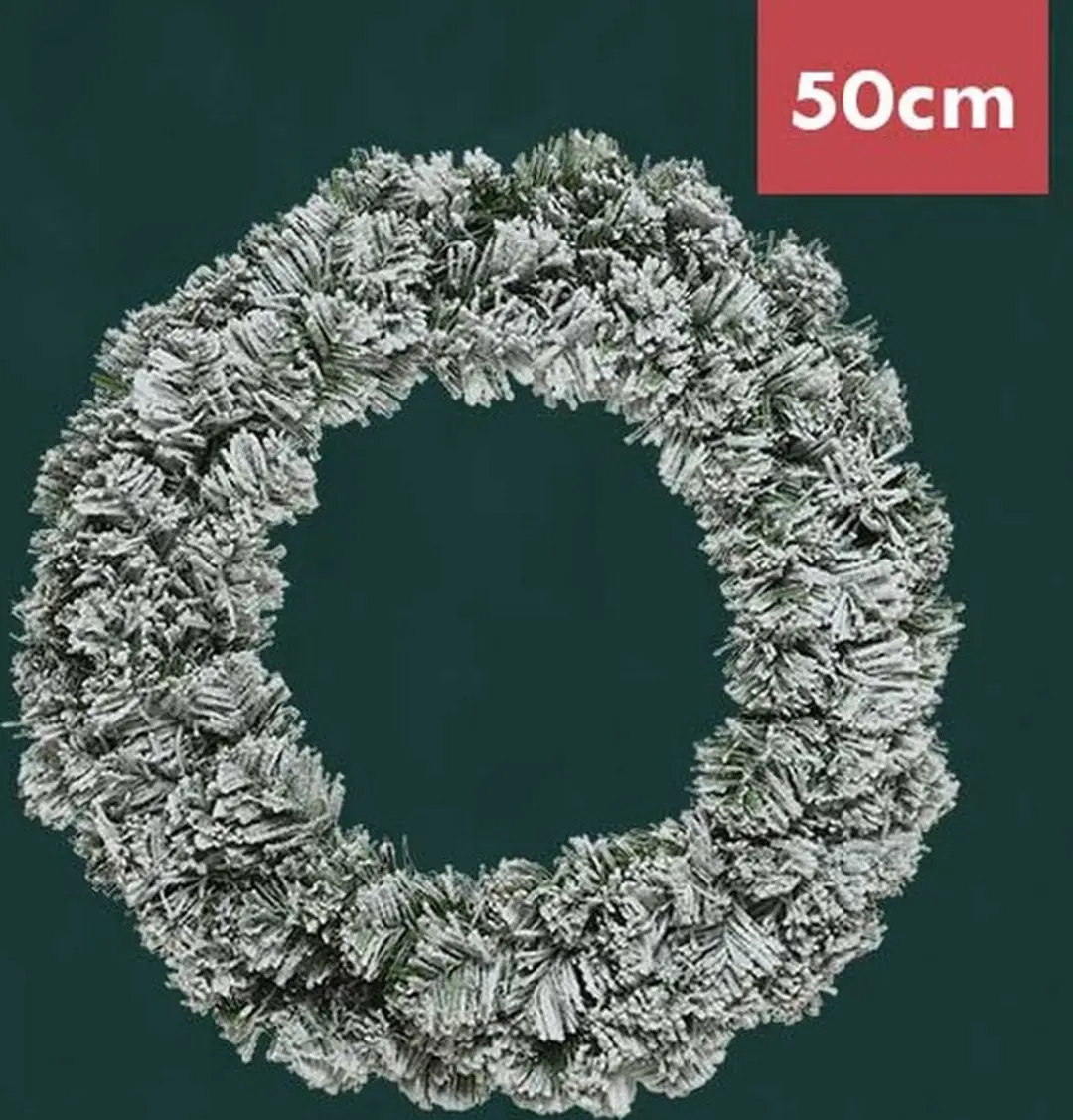 Lumineo Kerstkrans 50cm - Groen/Wit - Sneeuweffect - afbeelding 2 van 6