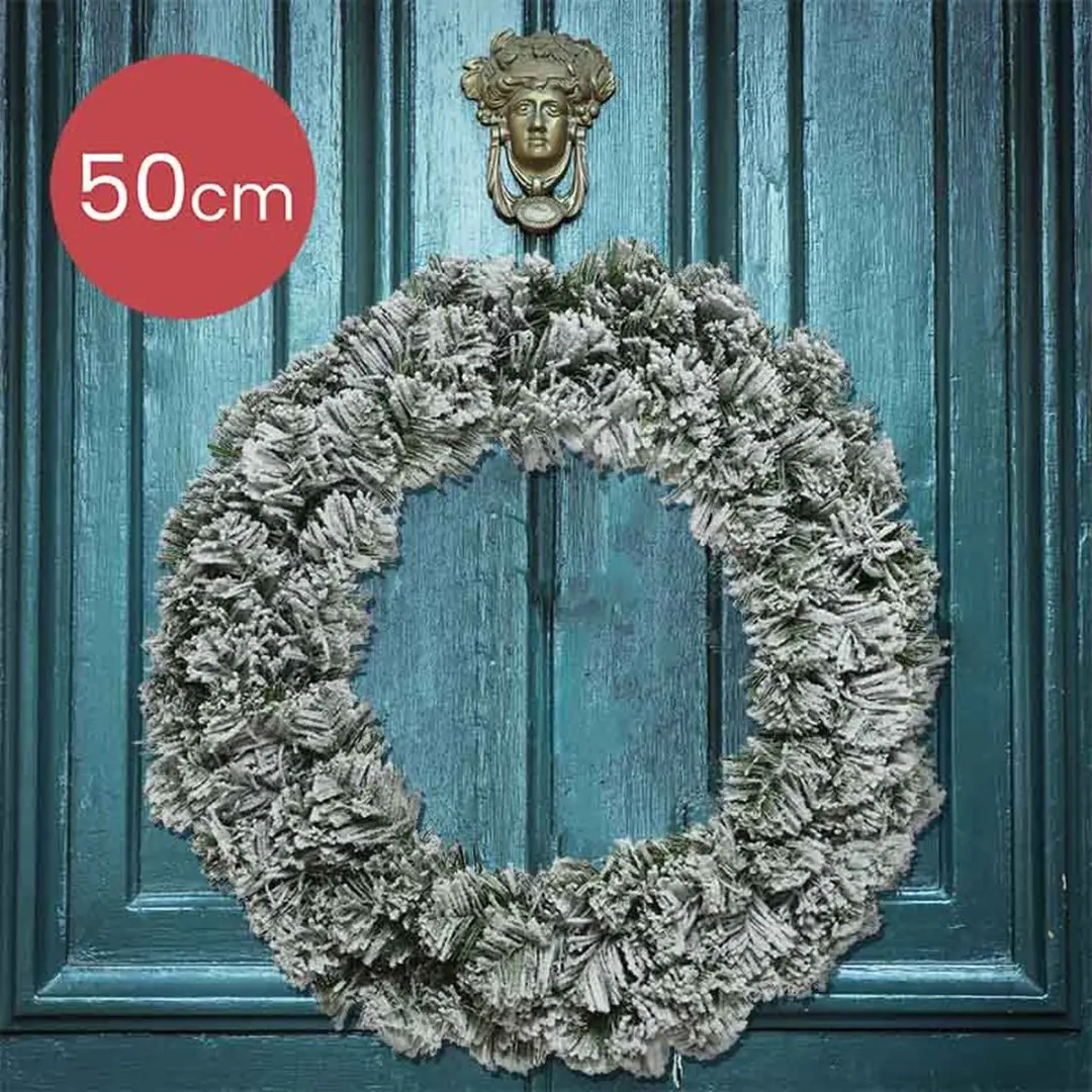 Lumineo Kerstkrans 50cm - Groen/Wit - Sneeuweffect - afbeelding 6 van 6