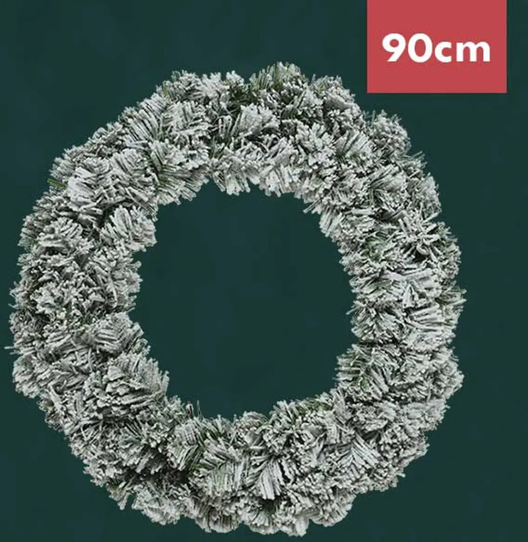 Lumineo Kerstkrans 90cm - Groen/Wit - Sneeuweffect - afbeelding 2 van 2
