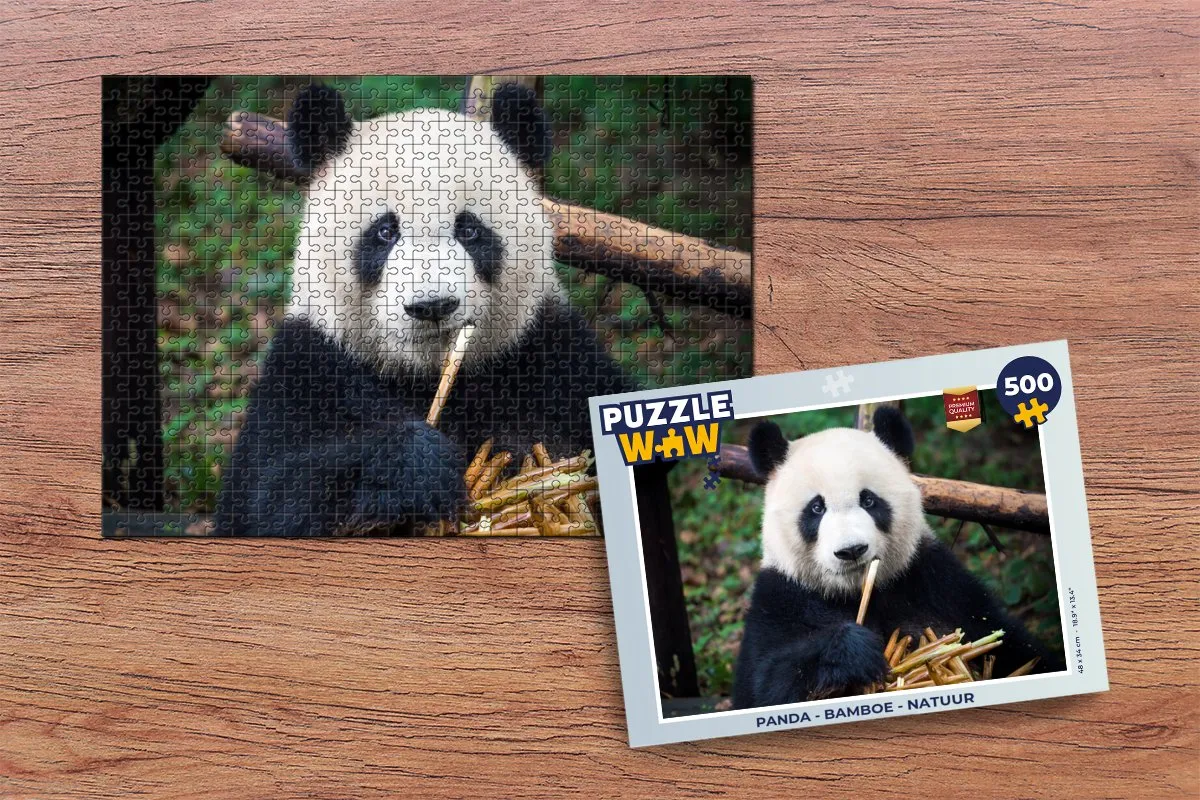 PuzzleWow Puzzel Panda Bamboe Legpuzzel 500 Stuks - Multicolor