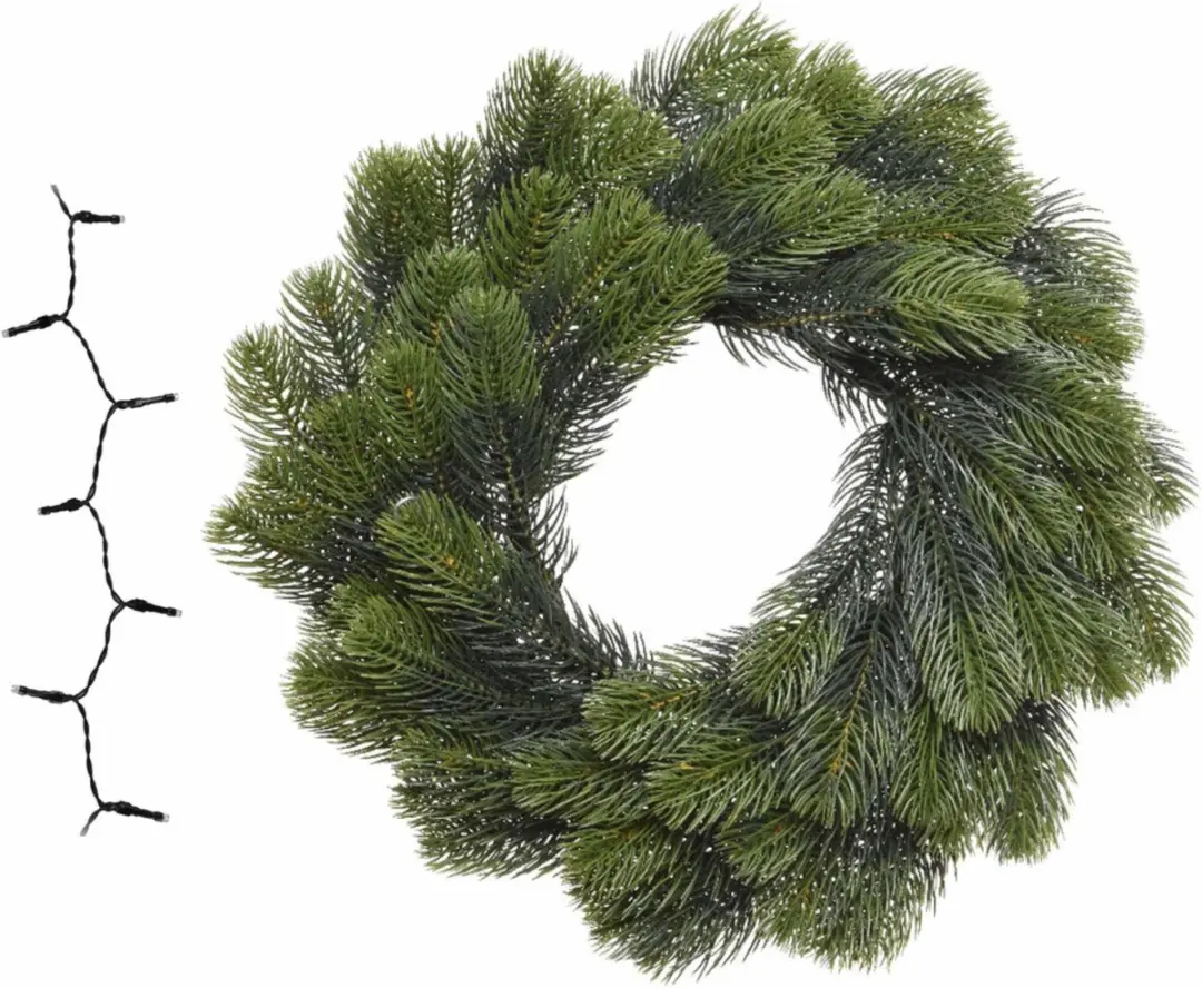 Groene kerstkrans/dennenkrans/deurkrans 50 cm inclusief gekleurde verlichting