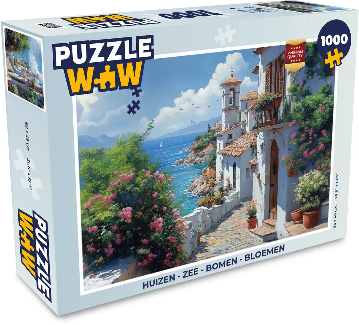PuzzleWow Legpuzzel 1000 Stuks - Zee, Bloemen & Huizen