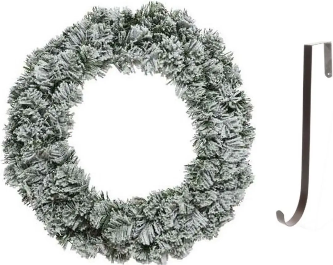 Groen/witte kerstkrans 60 cm Imperial kunstsneeuw met ijzeren hanger