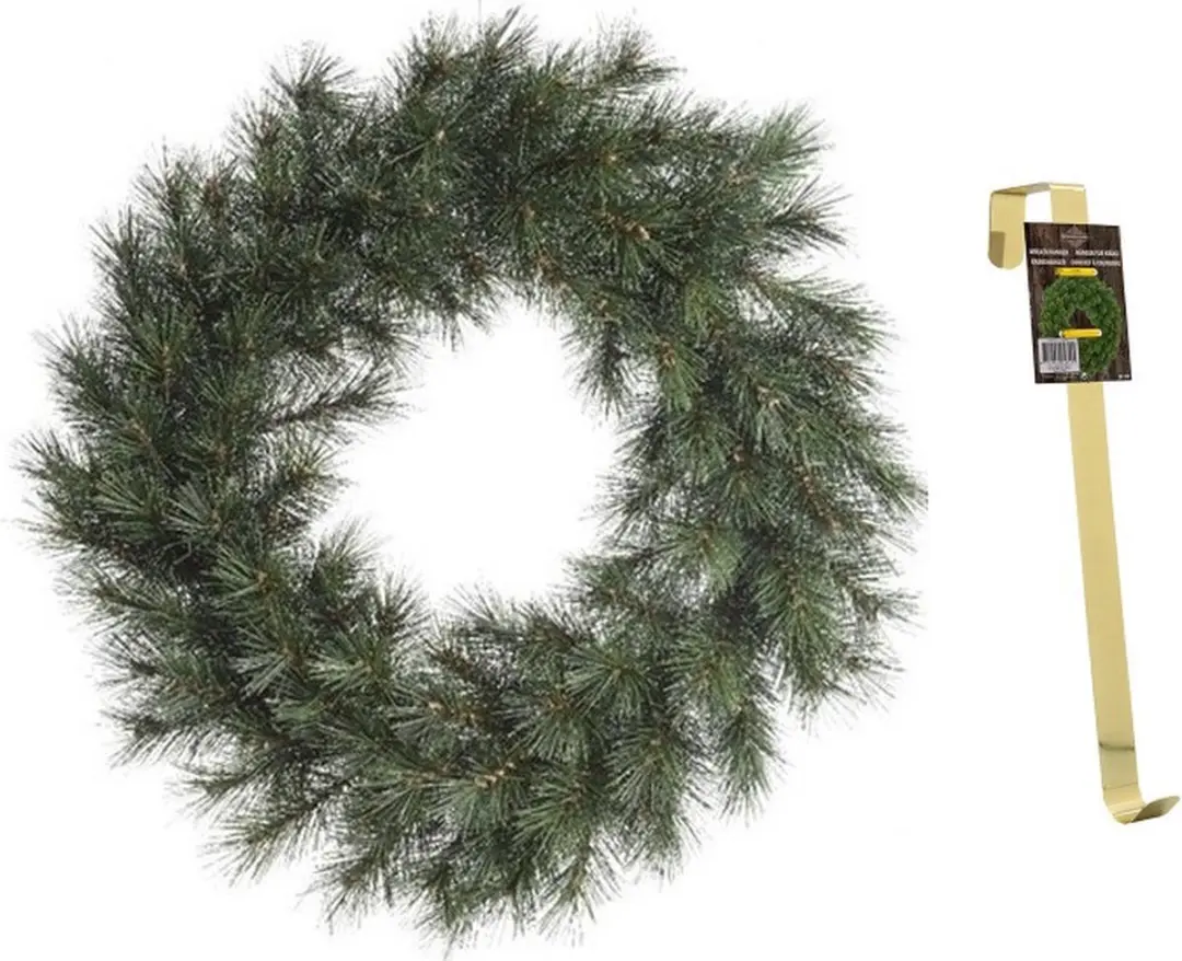 Groene kerstkrans 60 cm Malmo met gouden hanger