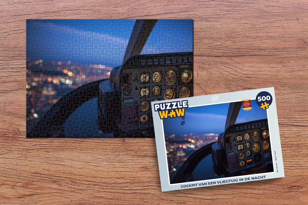 PuzzleWow Cockpit Vliegtuig Nacht Legpuzzel 500 Stuks - Multicolor