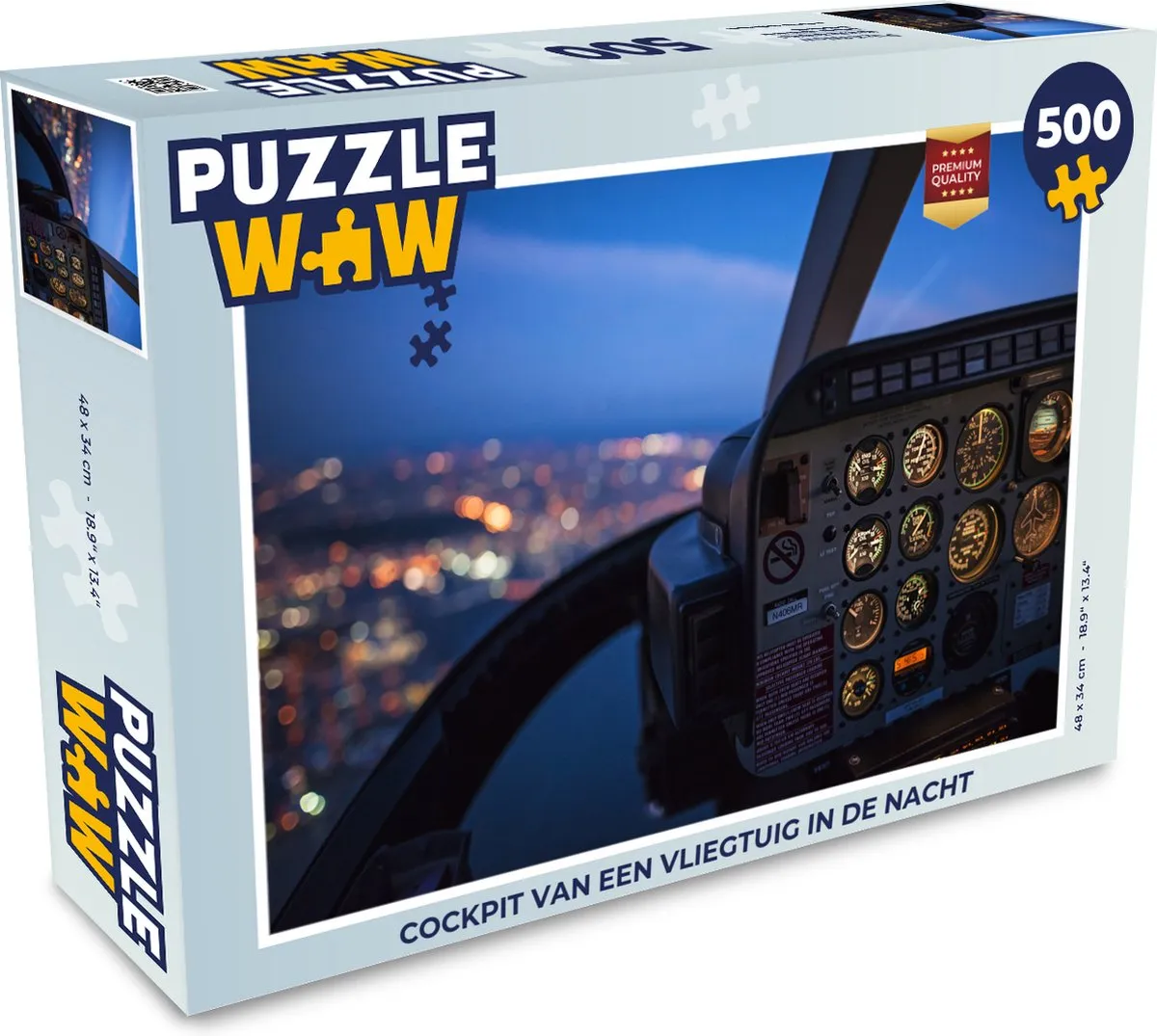 PuzzleWow Cockpit Vliegtuig Nacht Legpuzzel 500 Stuks - Multicolor