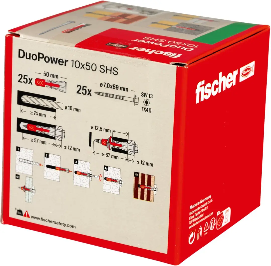 Fischer DuoPower 10x50 Zeskantschroef - 25 Stuks
