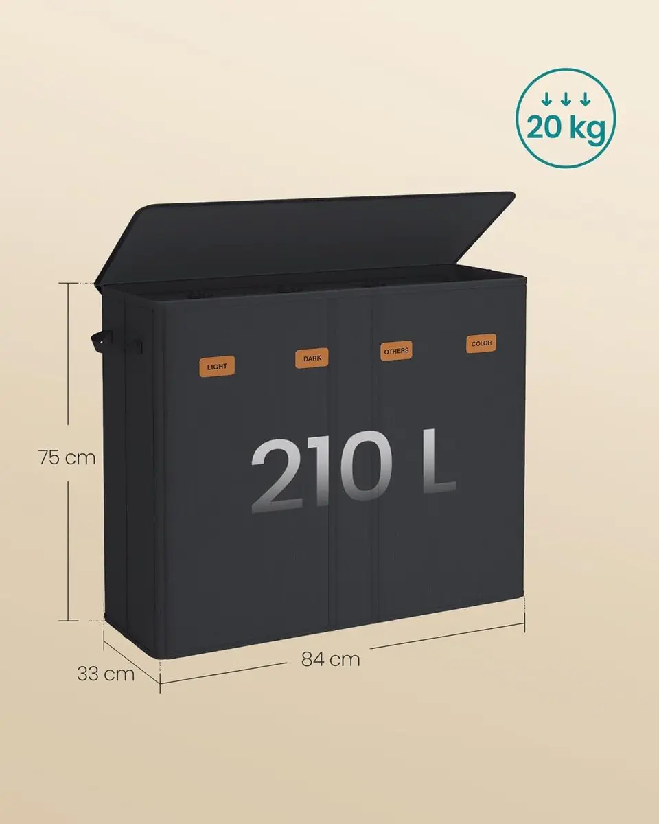 Songmics Wasmand RLH014B01 210L - 4 Compartimenten - Inktzwart - afbeelding 6 van 6