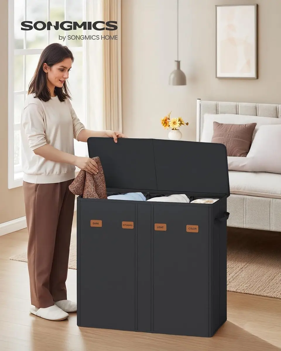 Songmics Wasmand RLH014B01 210L - 4 Compartimenten - Inktzwart - afbeelding 3 van 6
