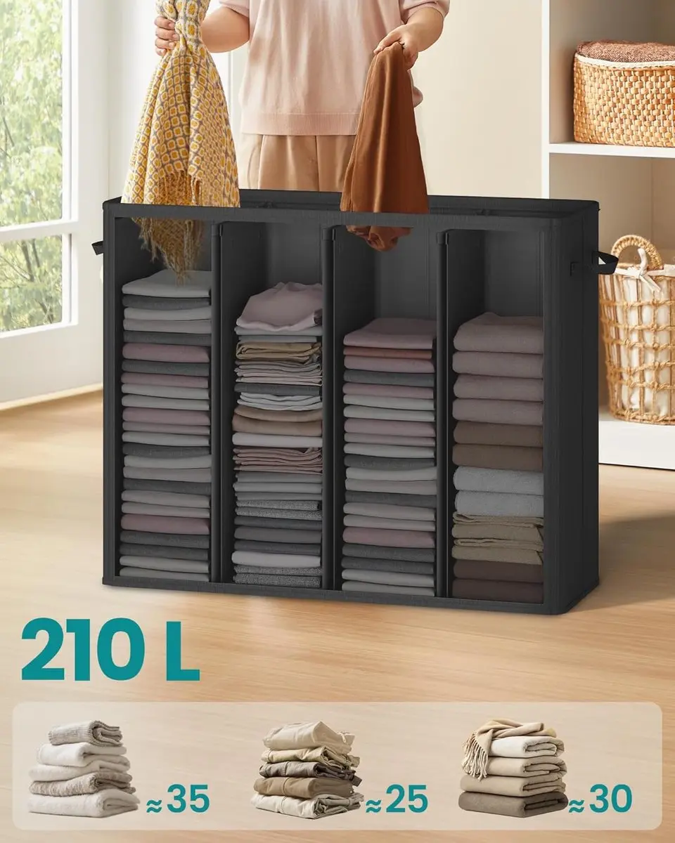 Songmics Wasmand RLH014B01 210L - 4 Compartimenten - Inktzwart - afbeelding 2 van 6