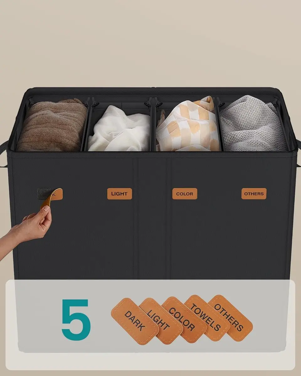 Songmics Wasmand RLH014B01 210L - 4 Compartimenten - Inktzwart - afbeelding 5 van 6