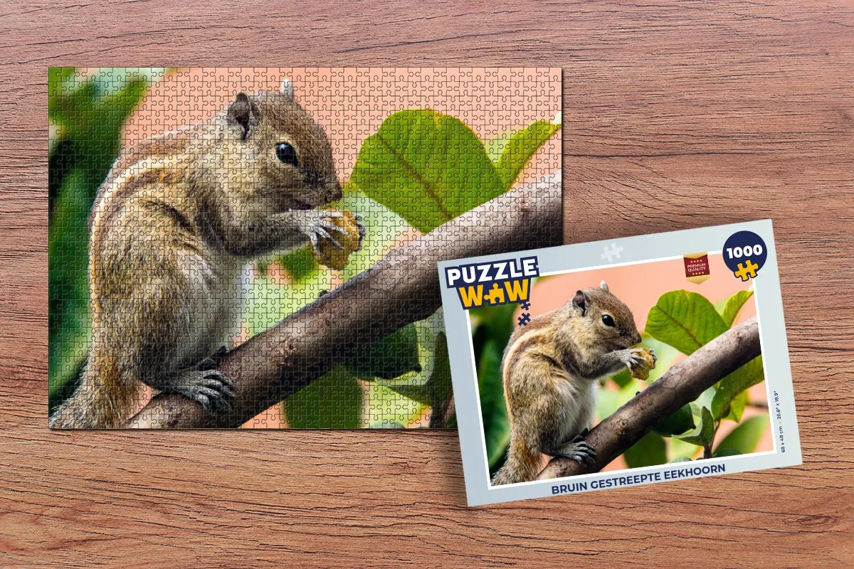 PuzzleWow Legpuzzel Bruin gestreepte eekhoorn 1000 Stuks - Multicolor