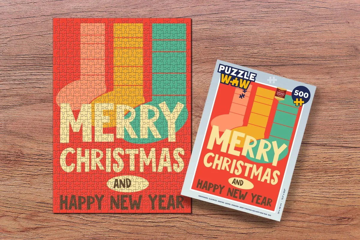 PuzzleWow Kerstsokken Illustratie Legpuzzel 500 Stuks - Multicolor