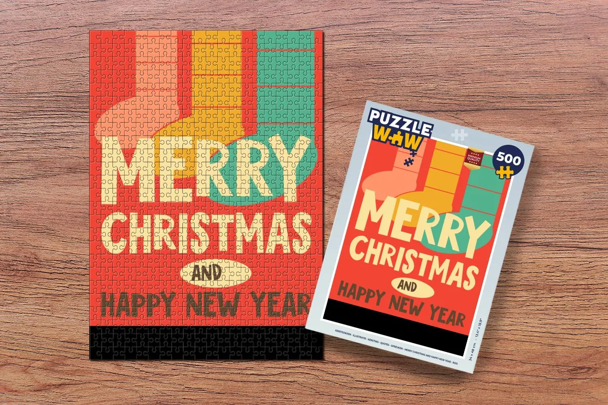 PuzzleWow Kerstsokken Illustratie Legpuzzel 500 Stuks - Multicolor