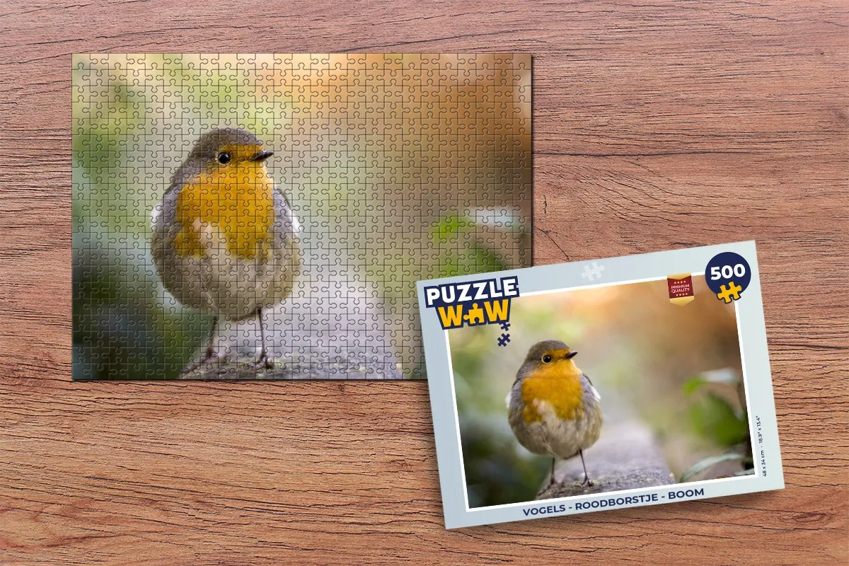 PuzzleWow Vogels - Roodborstje Boom Legpuzzel 500 Stuks - Multicolor