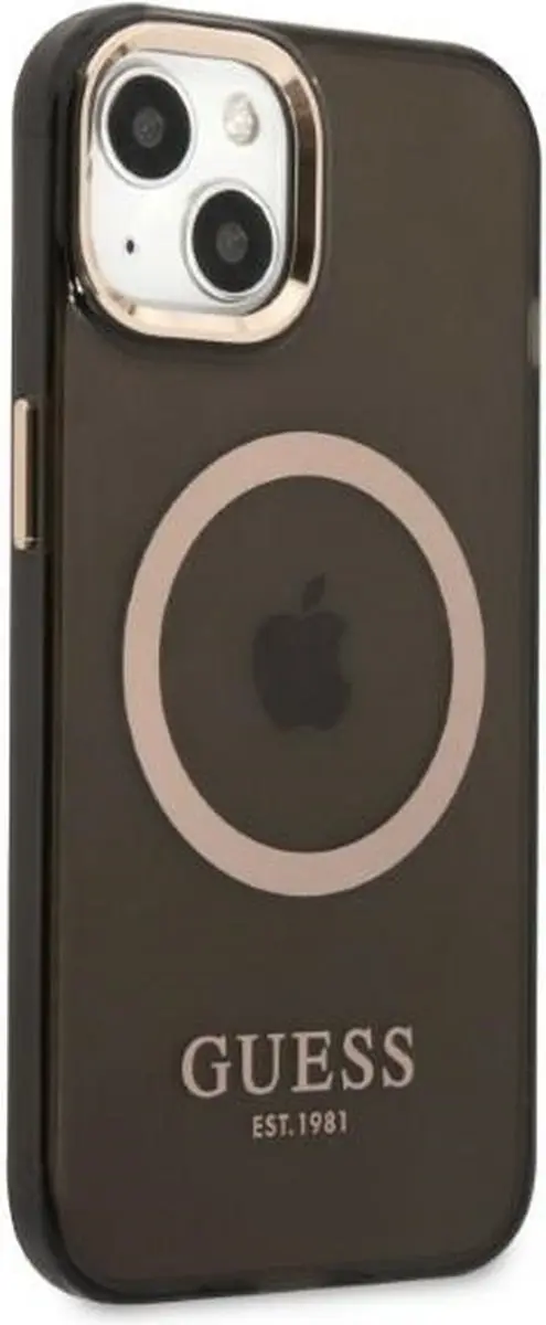 Guess Gold Outline iPhone 13 Hoesje - MagSafe - Zwart/Goud