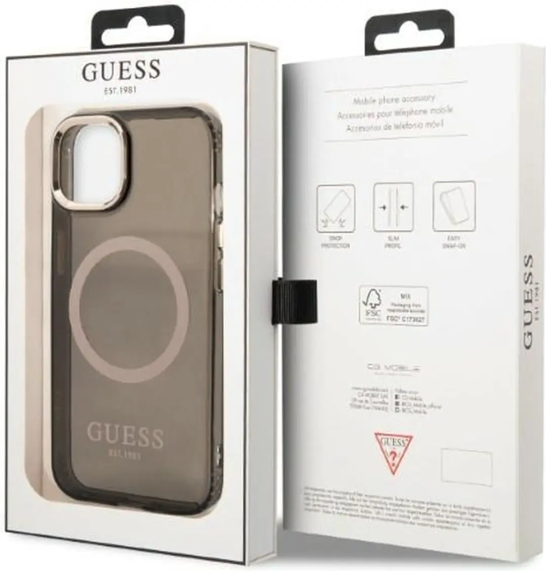 Guess Gold Outline iPhone 13 Hoesje - MagSafe - Zwart/Goud