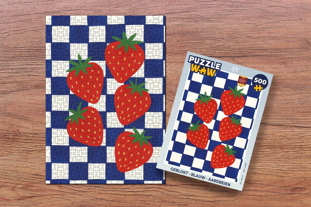 PuzzleWow Geblokt Legpuzzel 500 Stuks - Aardbeien Blauw
