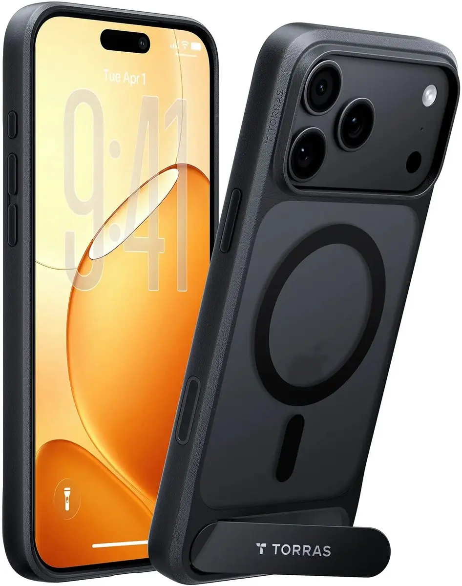 Torras Ostand Magnetic Hoesje iPhone 18 Pro - Zwart - MagSafe