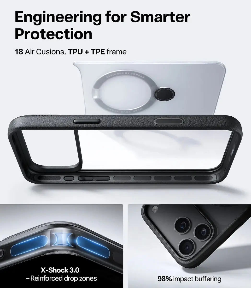Torras UPro Ostand Q3 Spin Hoesje iPhone 18 Pro - MagSafe/Qi2 - Zwart