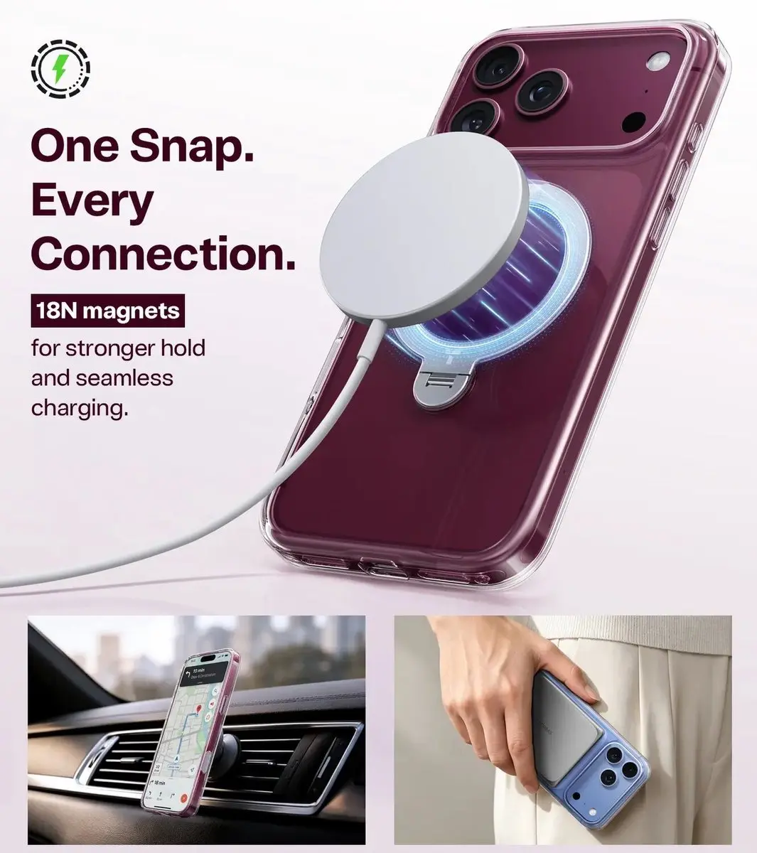 Torras UPro Ostand Q3 Spin Hoesje iPhone 18 Pro - Transparant