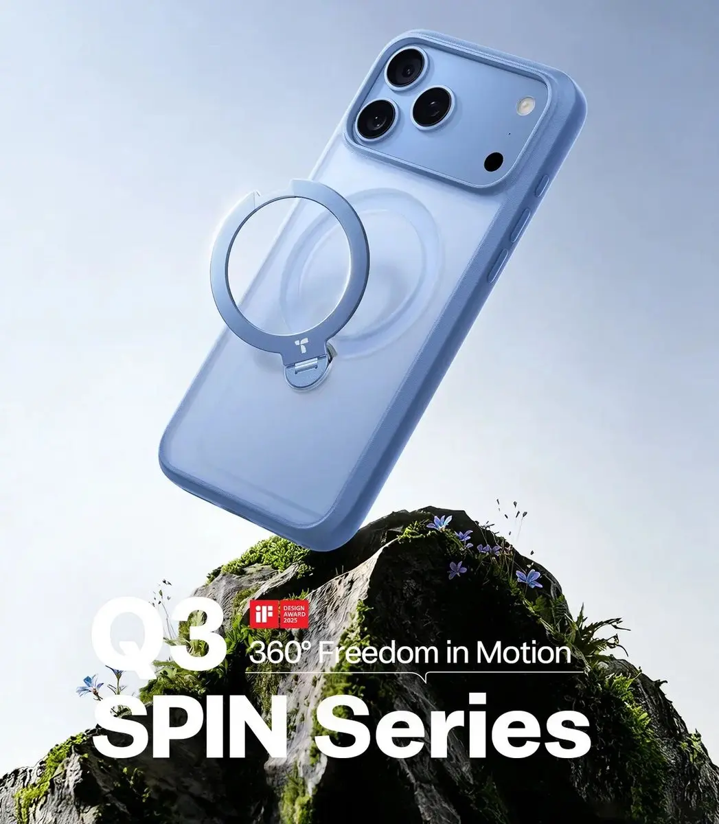Torras UPro Ostand Q3 Spin Hoesje - iPhone 18 Pro - Blauw