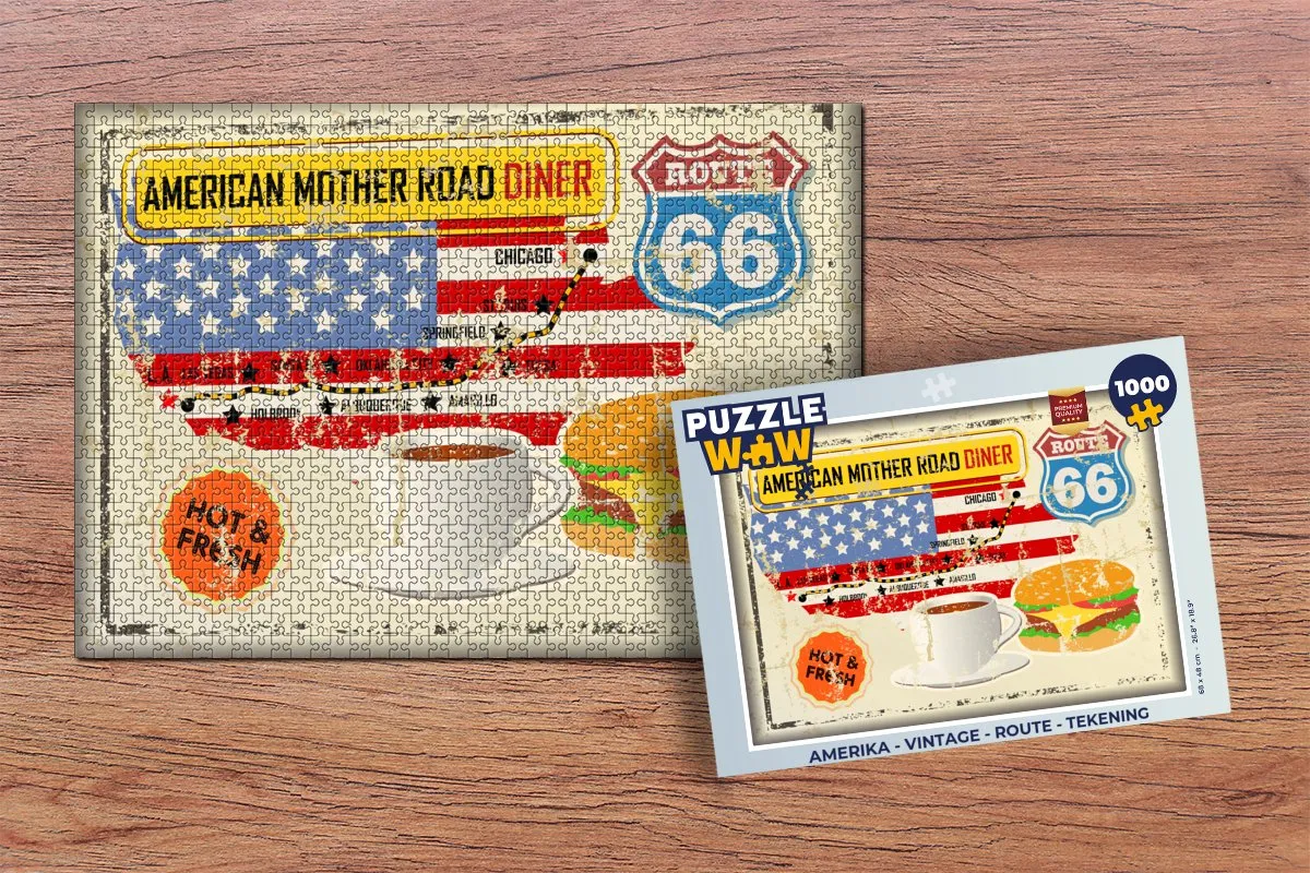 PuzzleWow Amerika Vintage Route Legpuzzel 1000 Stuks - Multicolor