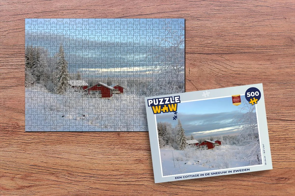 PuzzleWow Cottage in de Sneeuw Zweden Legpuzzel 500 Stuks - Multicolor