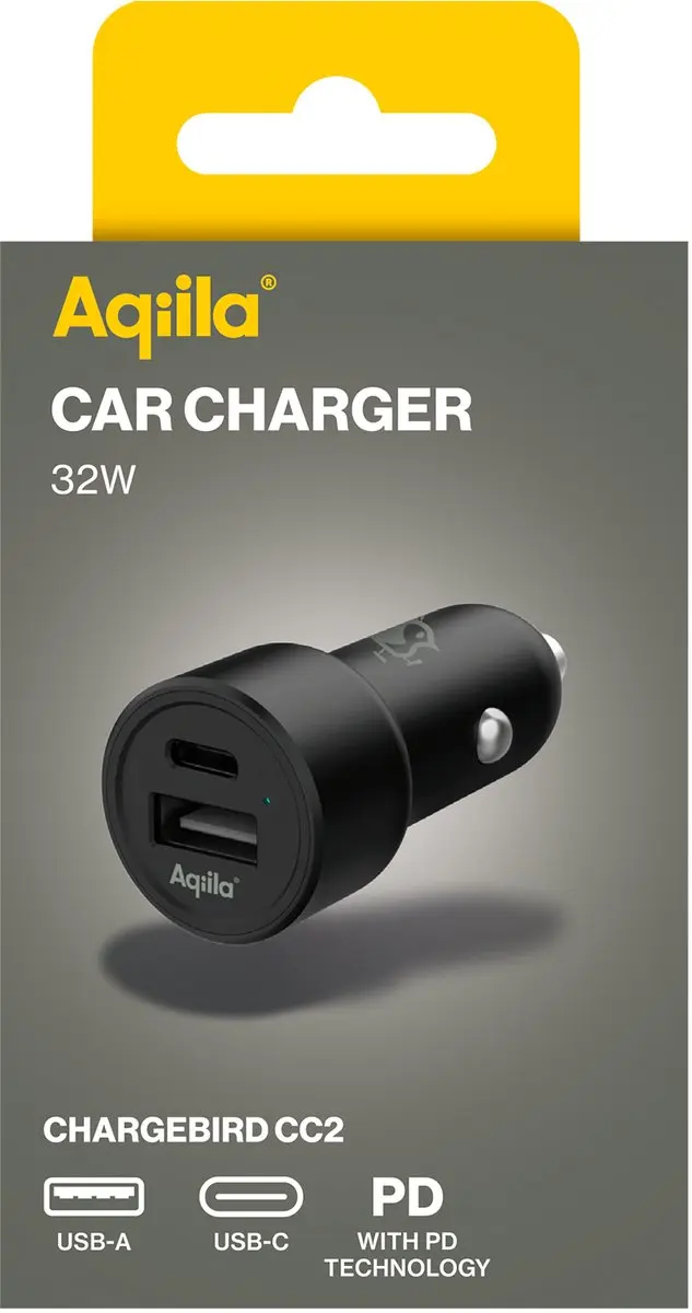 Aqiila Chargebird CC2 406040 USB-C/USB-A Lader - 2x 32W - Zwart