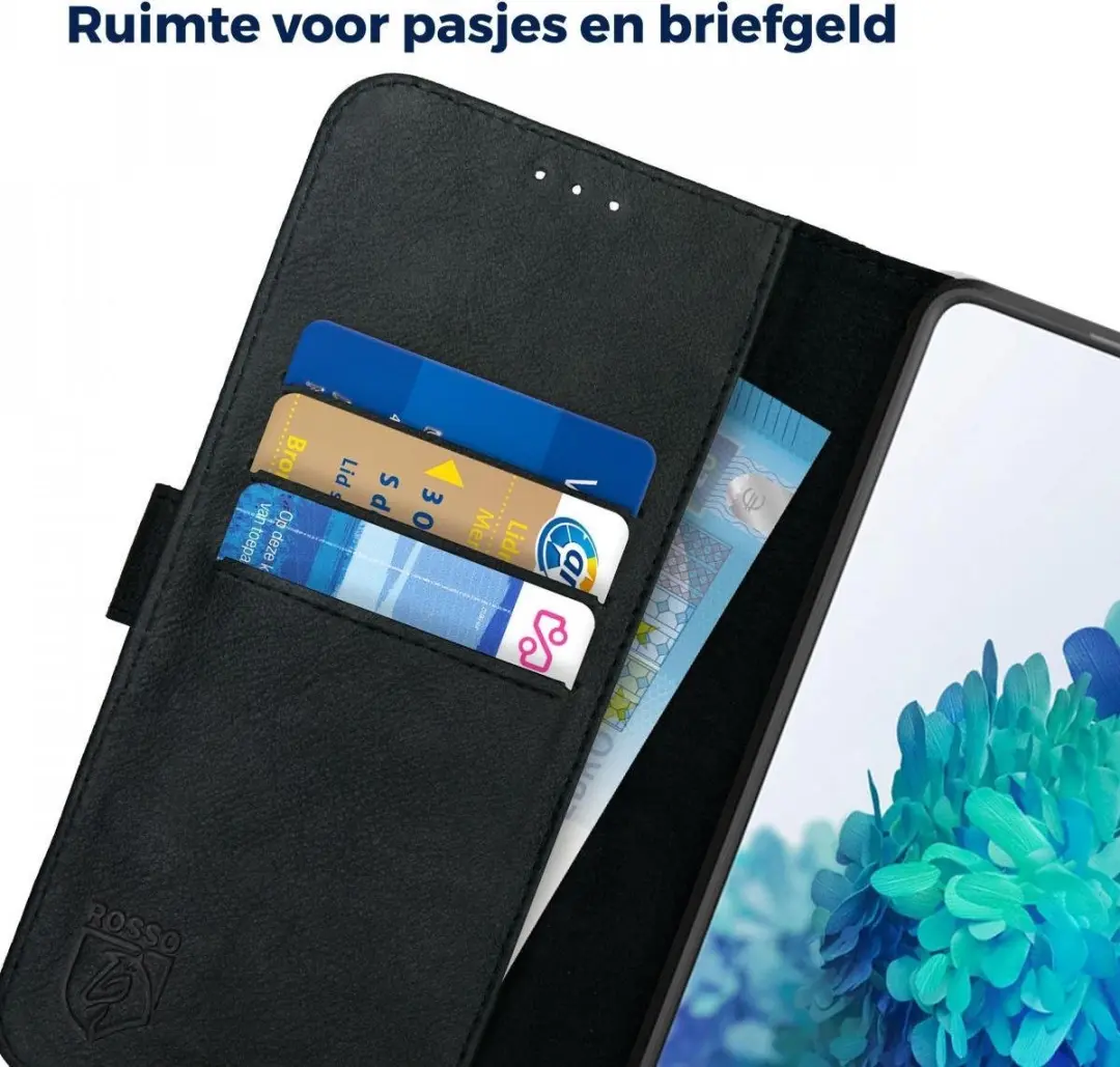 Rosso Deluxe Book Case Hoesje Samsung Galaxy S20 FE - 3 Pasjes - Zwart
