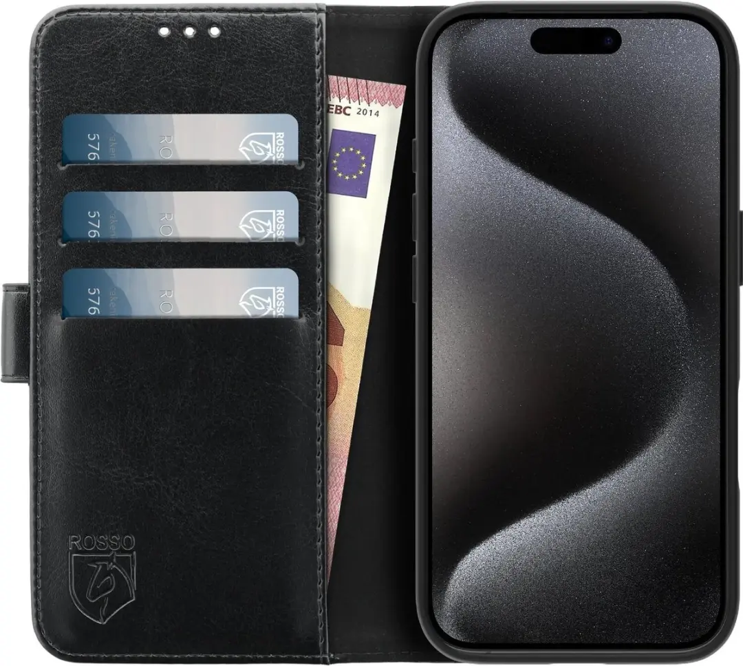 Rosso Element Book Case Wallet iPhone 15 Pro - 3 Pasjes - Zwart