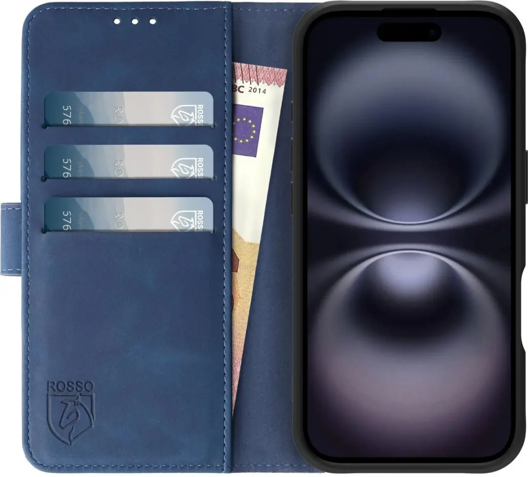 Rosso Element Wallet Book Case iPhone 16 - 3 Pasjes - Blauw
