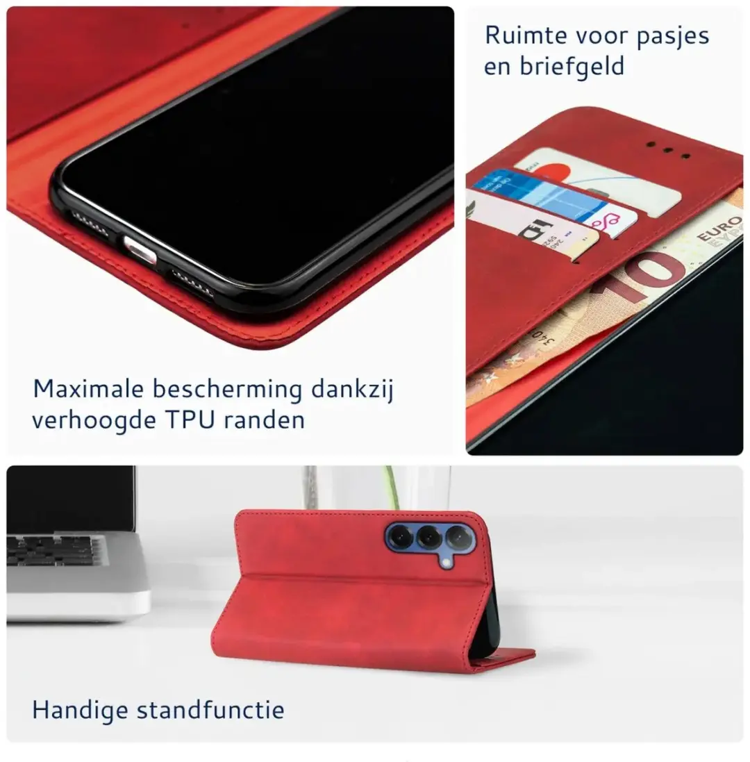 Rosso Element Wallet Book Case S25 FE - 3 Pasjes - Rood