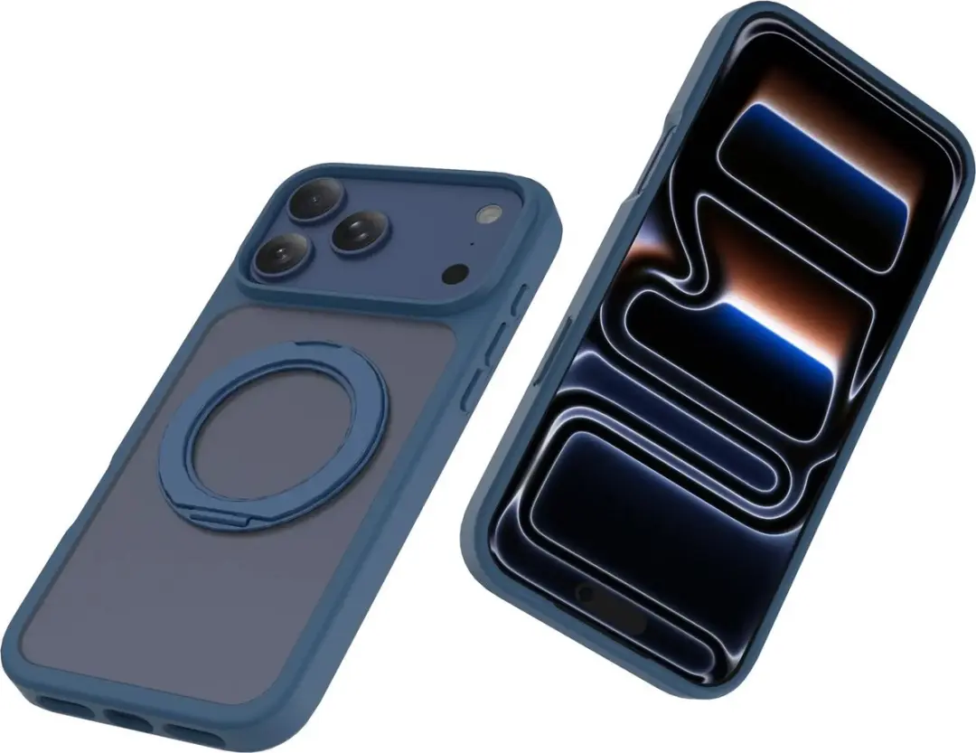 Buddi Frost Hoesje iPhone 17 Pro - Donkerblauw - MagSafe - 360° Stand