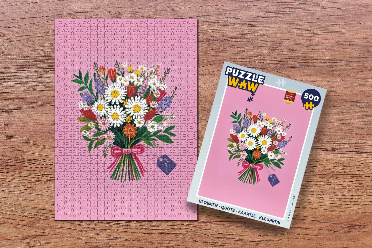 PuzzleWow Bloemen Quote Kaartje Legpuzzel 500 Stuks - Roze