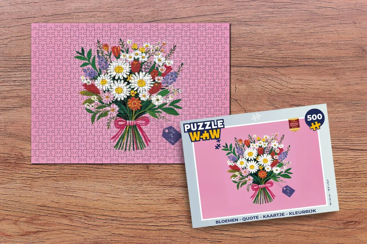 PuzzleWow Bloemen Quote Kaartje Legpuzzel 500 Stuks - Roze