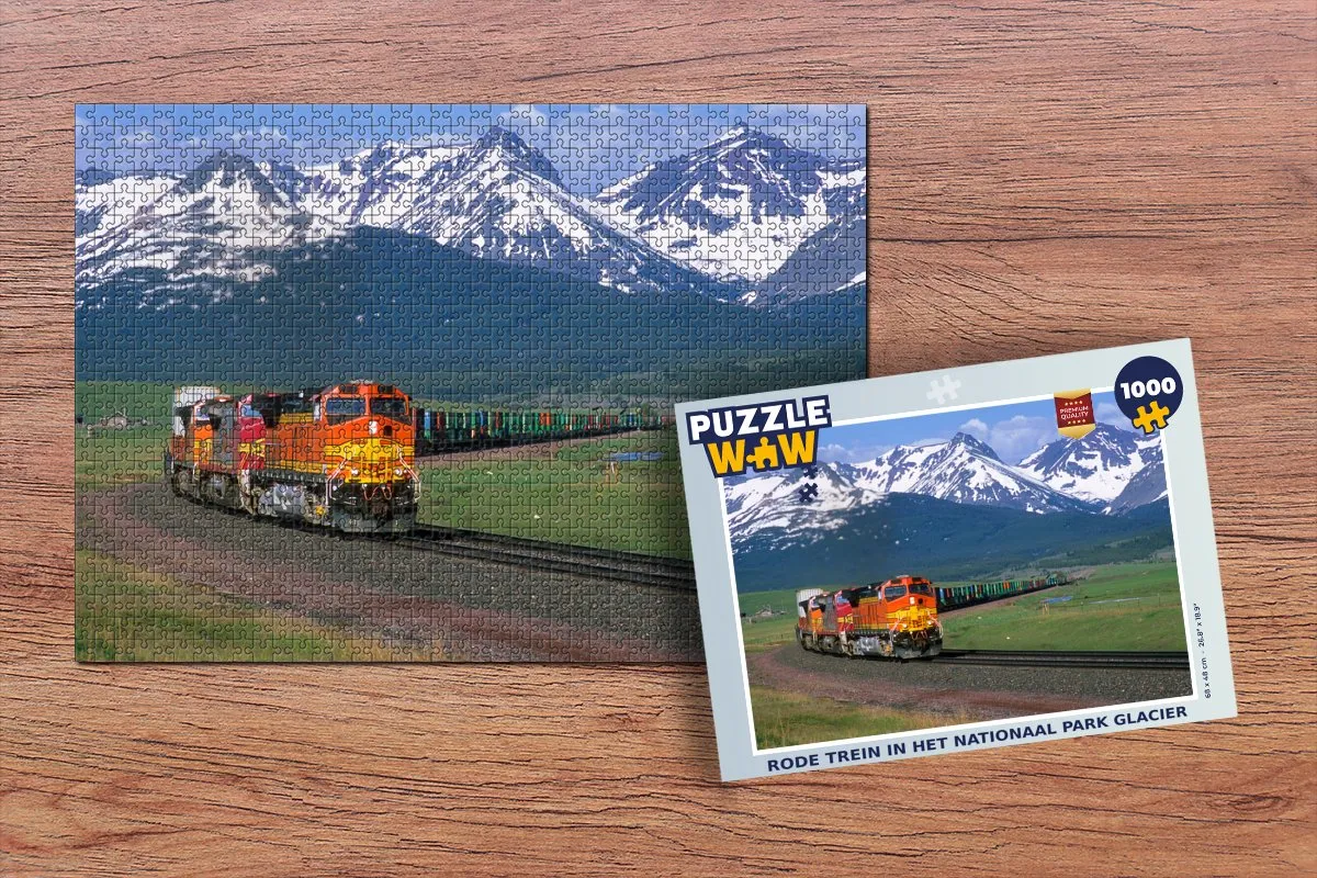 PuzzleWow Legpuzzel Rode trein Nationaal Park Glacier 1000 Stuks - Multicolor