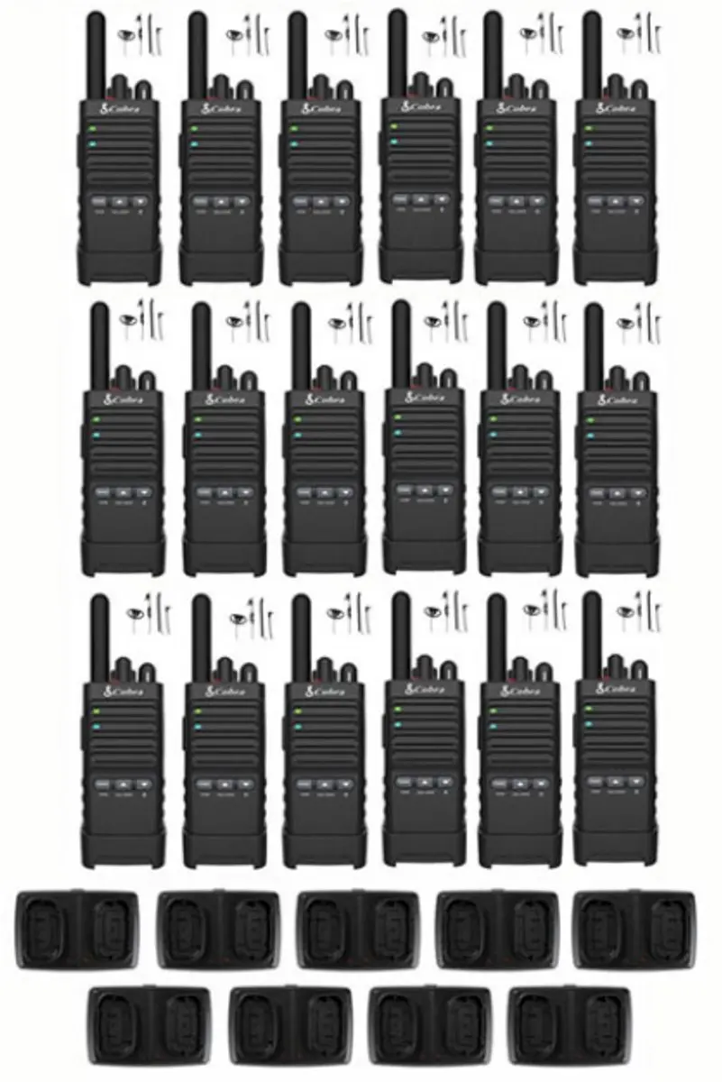 Set van 18 Cobra PX650 UHF PMR446 portofoons met D-shape oortje