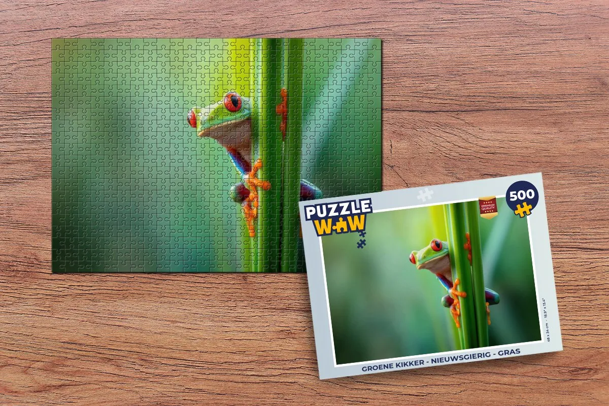 PuzzleWow Groene Kikker Legpuzzel 500 Stuks - Kikker & Gras