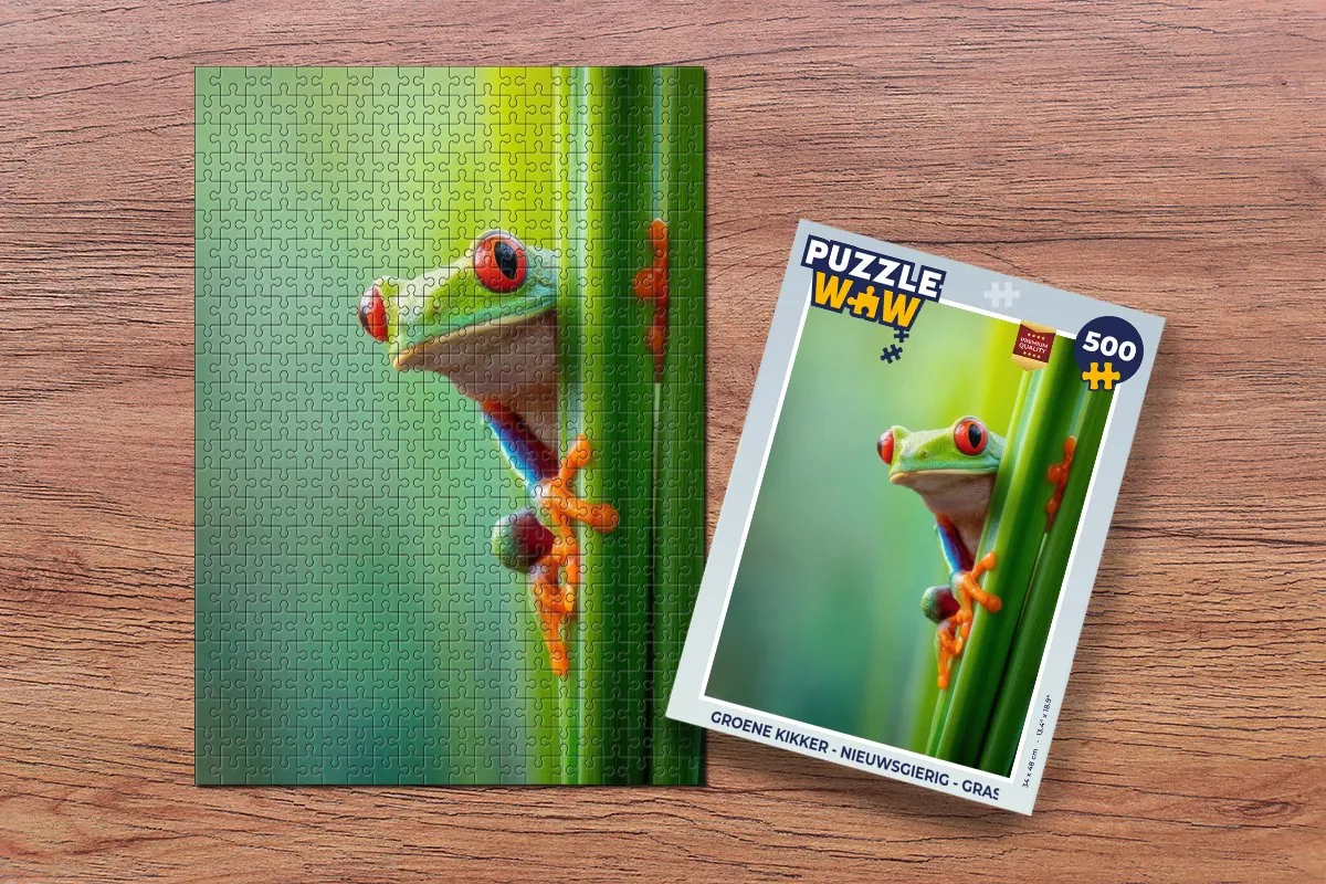 PuzzleWow Groene Kikker Legpuzzel 500 Stuks - Kikker & Gras