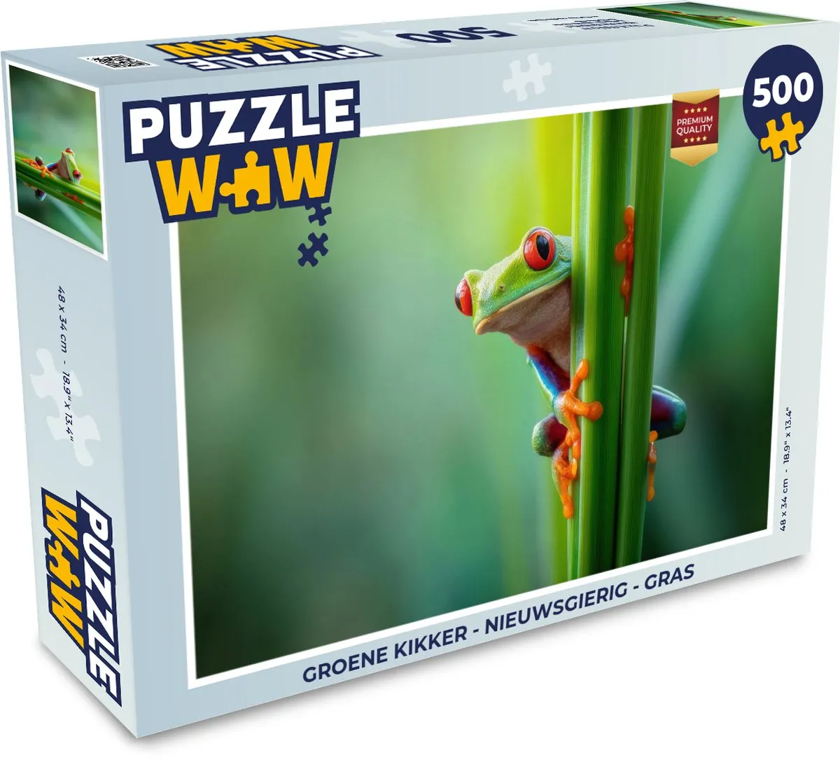 PuzzleWow Groene Kikker Legpuzzel 500 Stuks - Kikker & Gras