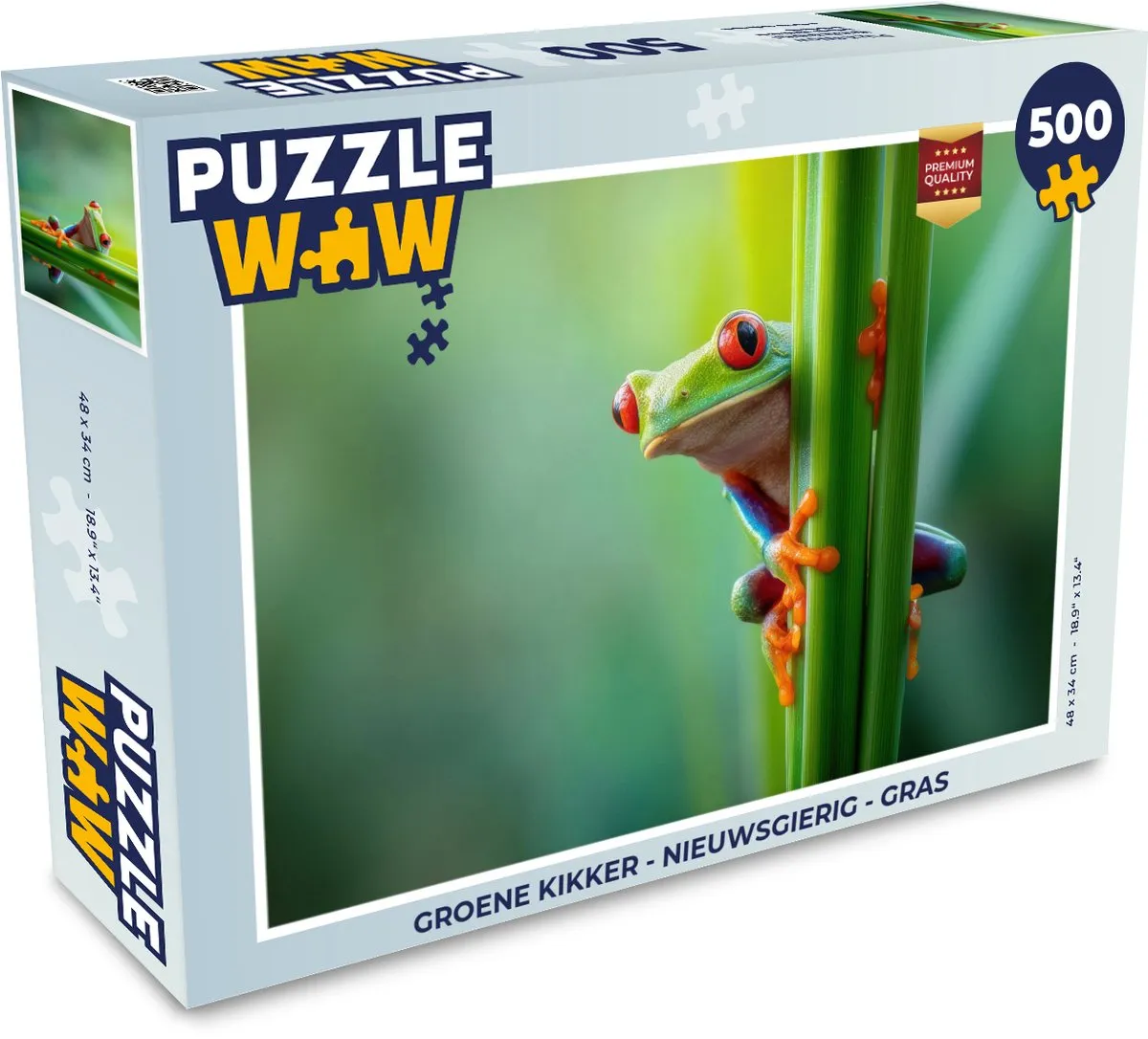 PuzzleWow Groene Kikker Legpuzzel 500 Stuks - Kikker & Gras