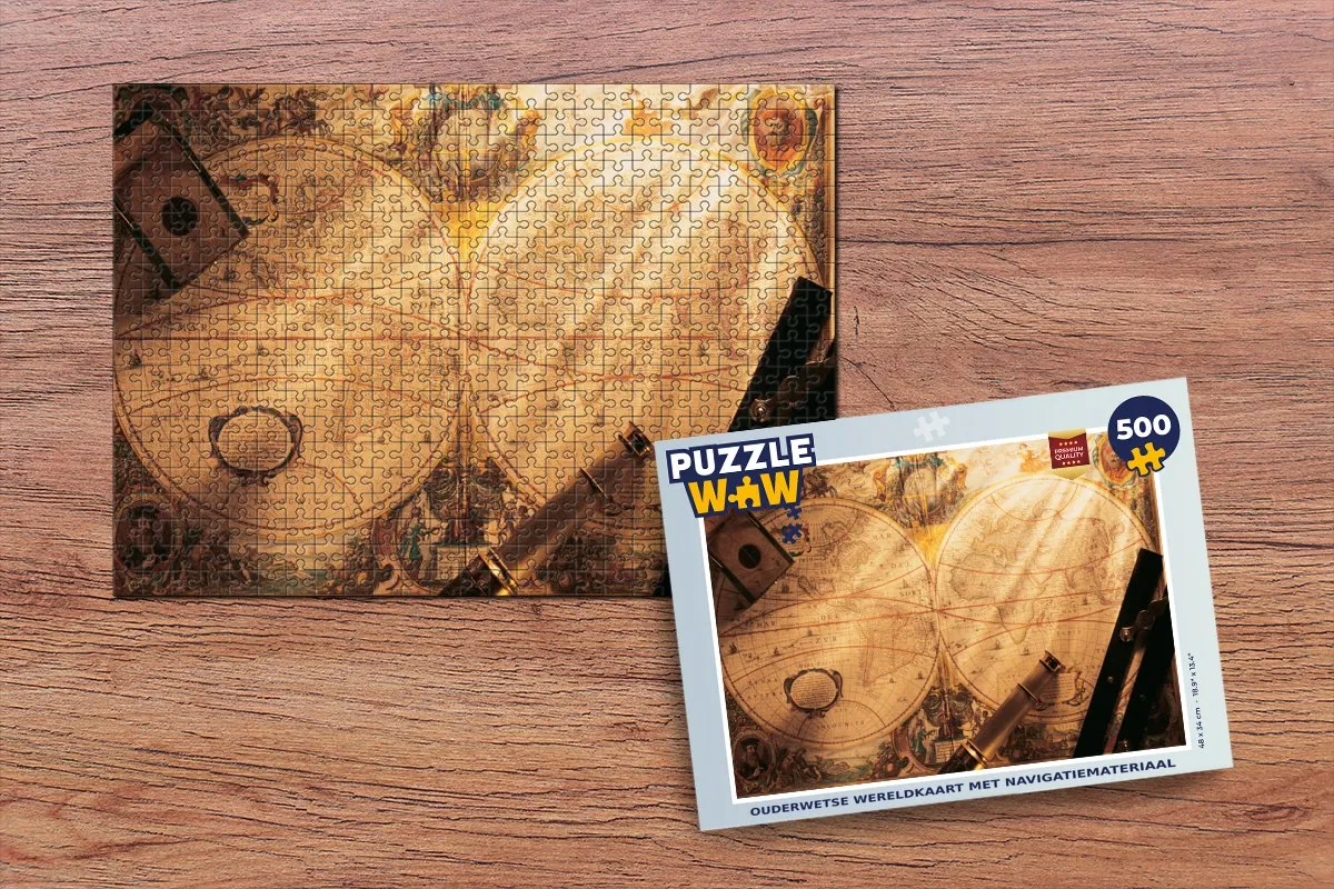 PuzzleWow Ouderwetse Wereldkaart Legpuzzel 500 Stuks - Multicolor