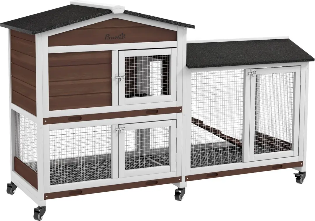 Pawhut Rabbit Hutch-Dennenhout, Staal-157,4L x 53B x 99,5H cm-Meerkleurig