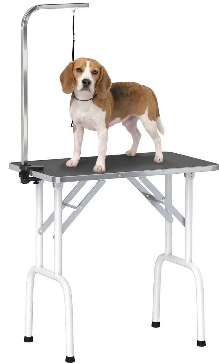 Pawhut Hondentrimtafel-rubber, roestvrij staal-81L x 48,5B x 80H cm-zwart