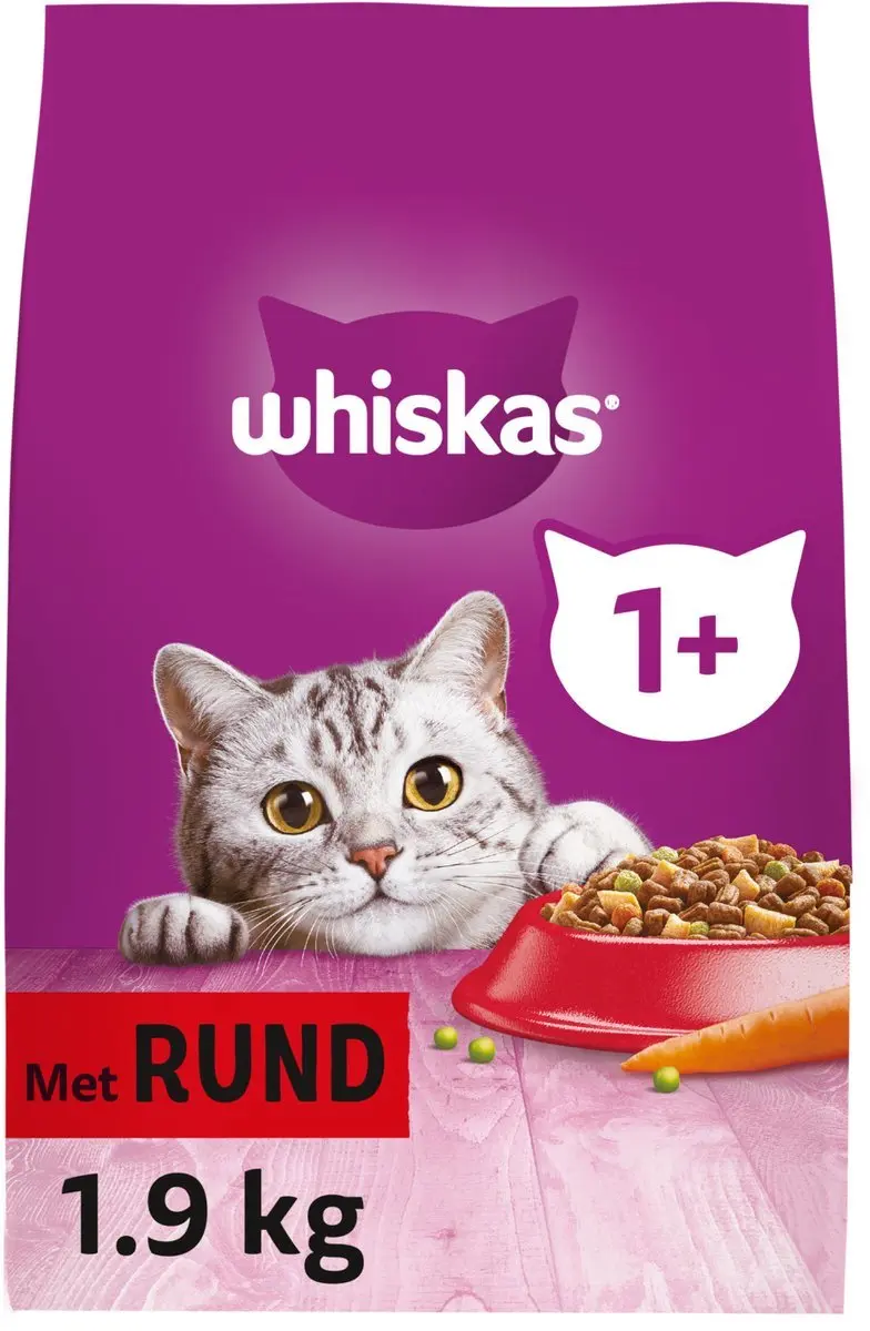 2x Whiskas 1+ Adult Katten Droogvoer Rund